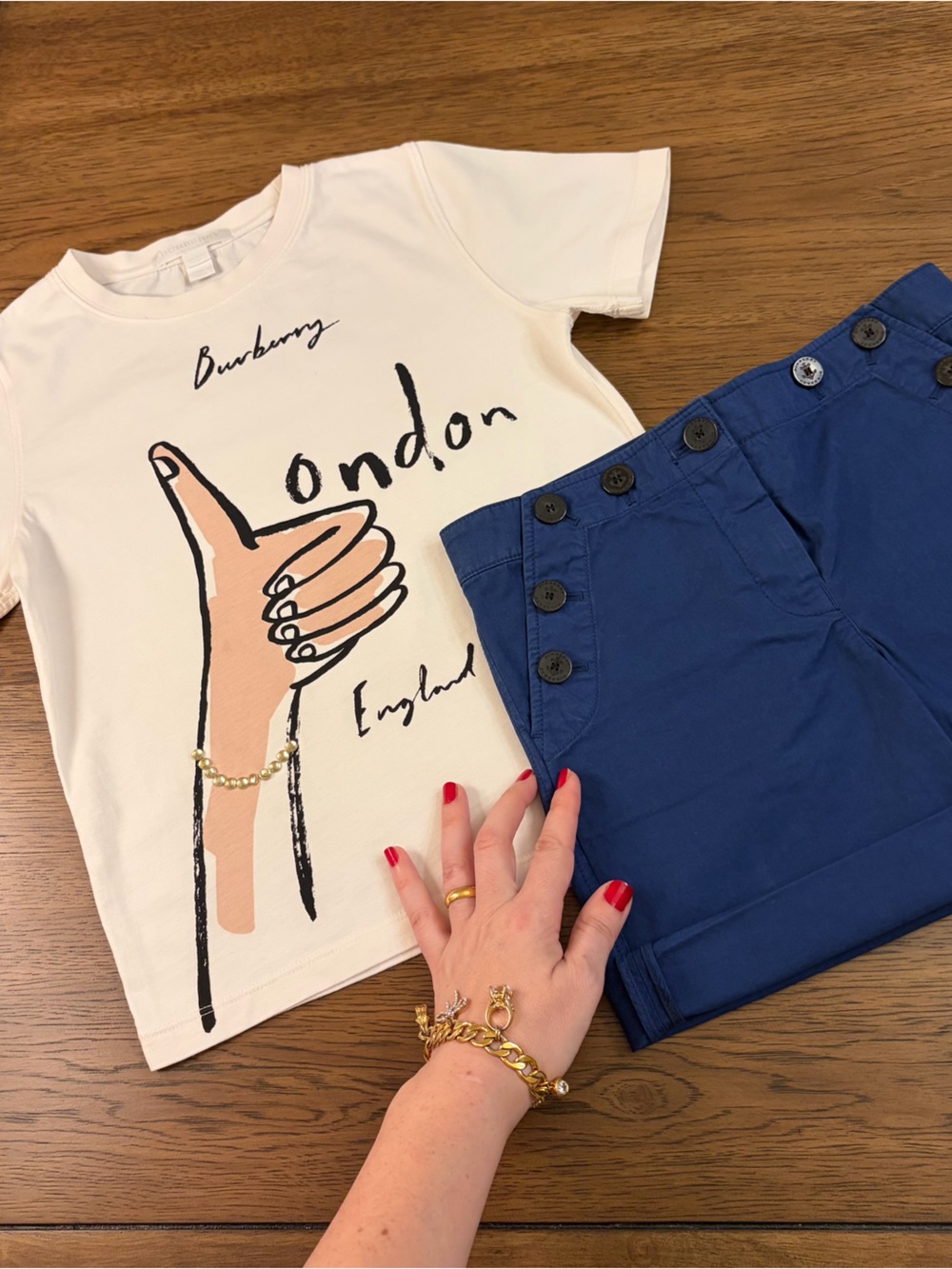 Burberry Girls Outfit Set 8Y White Graphic Tee Blue Shorts
